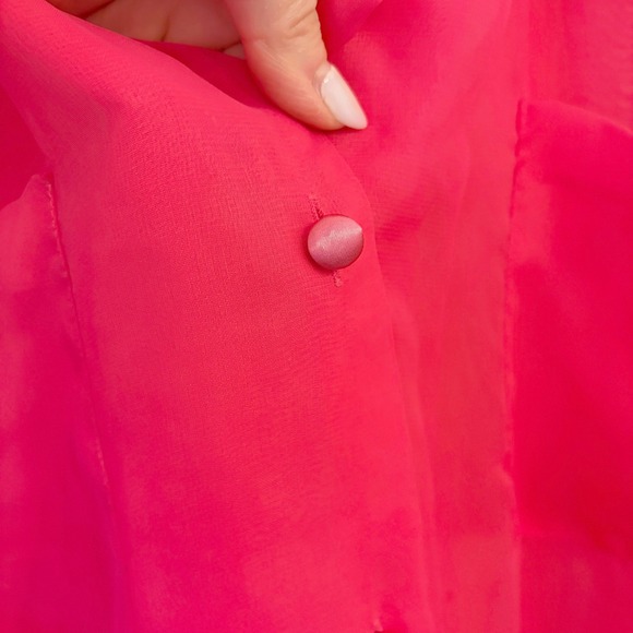 Vintage Victorias Secret Sleep Shirt M Neon Pink Sheer Satin Gold Label Pajamas - Picture 6 of 12